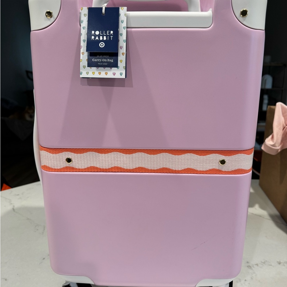 Roller Rabbit Pink Carry-On with Orange Wave Strap